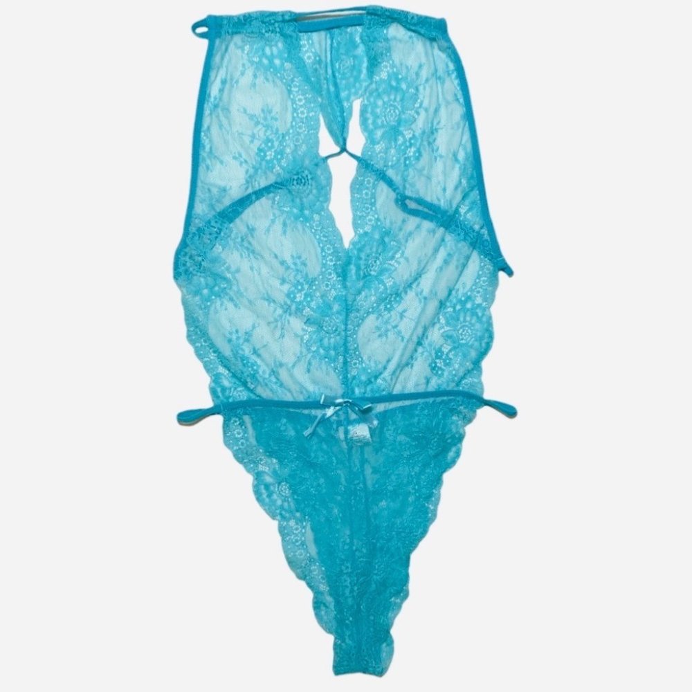Turquoise Bow Tie Lace OnePiece Lingerie